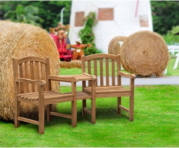 Clivedon Teak Garden Companion Seat - Wooden Garden Love Seat - Teak Garden Chairs