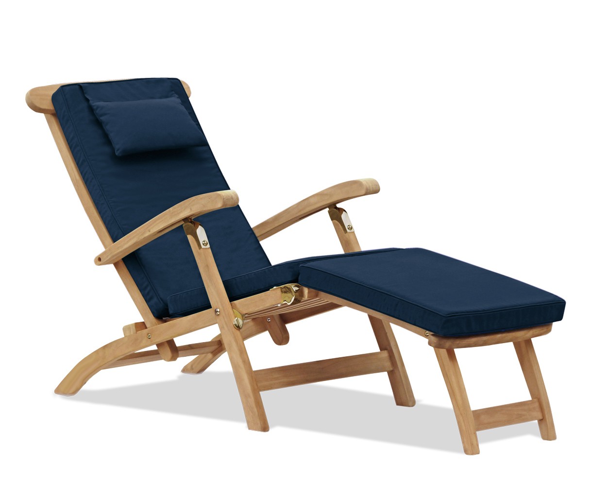 Halo Teak Steamer Chair with Cushion & Brass Fittings