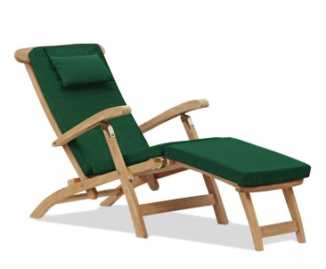 Halo Teak Steamer Chair with Cushion & Brass Fittings