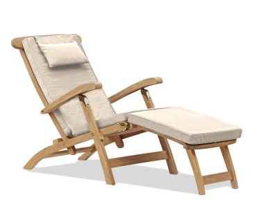 Halo Teak Steamer Chair with Cushion & Brass Fittings