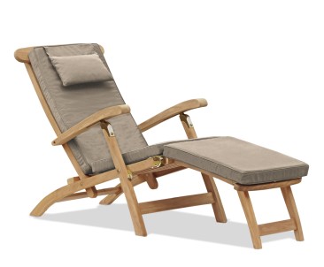 Halo Teak Steamer Chair with Cushion & Brass Fittings
