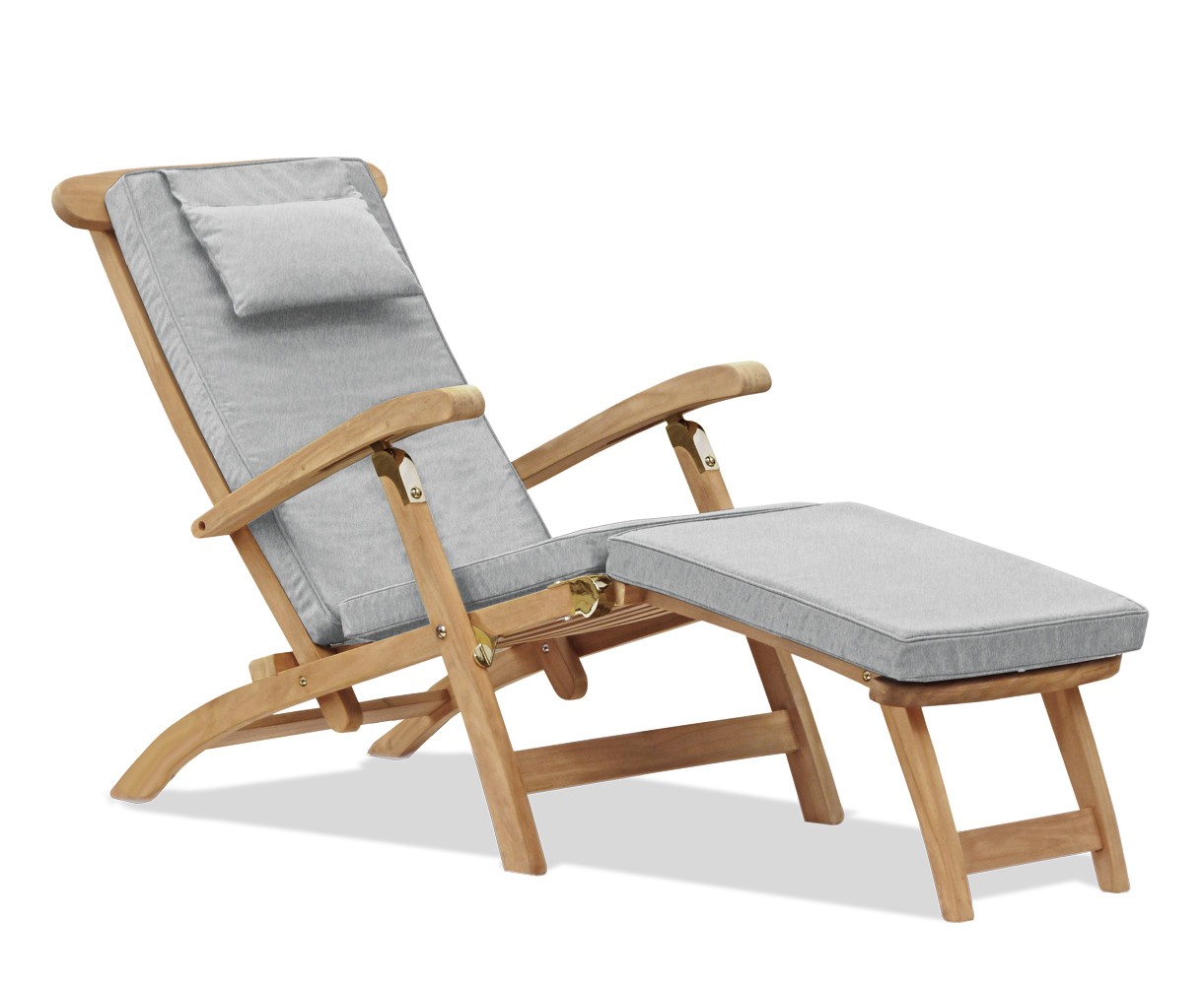 Halo Teak Steamer Chair with Cushion & Brass Fittings