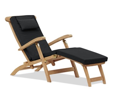 Halo Teak Steamer Chair with Cushion & Brass Fittings