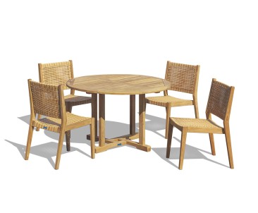 Canfield 1.2m Round Teak Set with 4 Sora Woven Stacking Chairs Set
