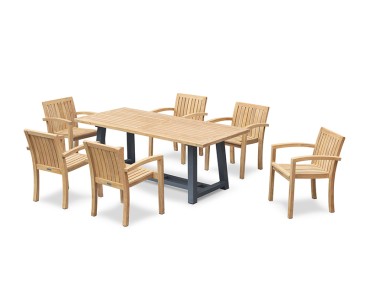 Bridgewater Teak 200cm Table and 6 Monaco Stacking Chairs Set