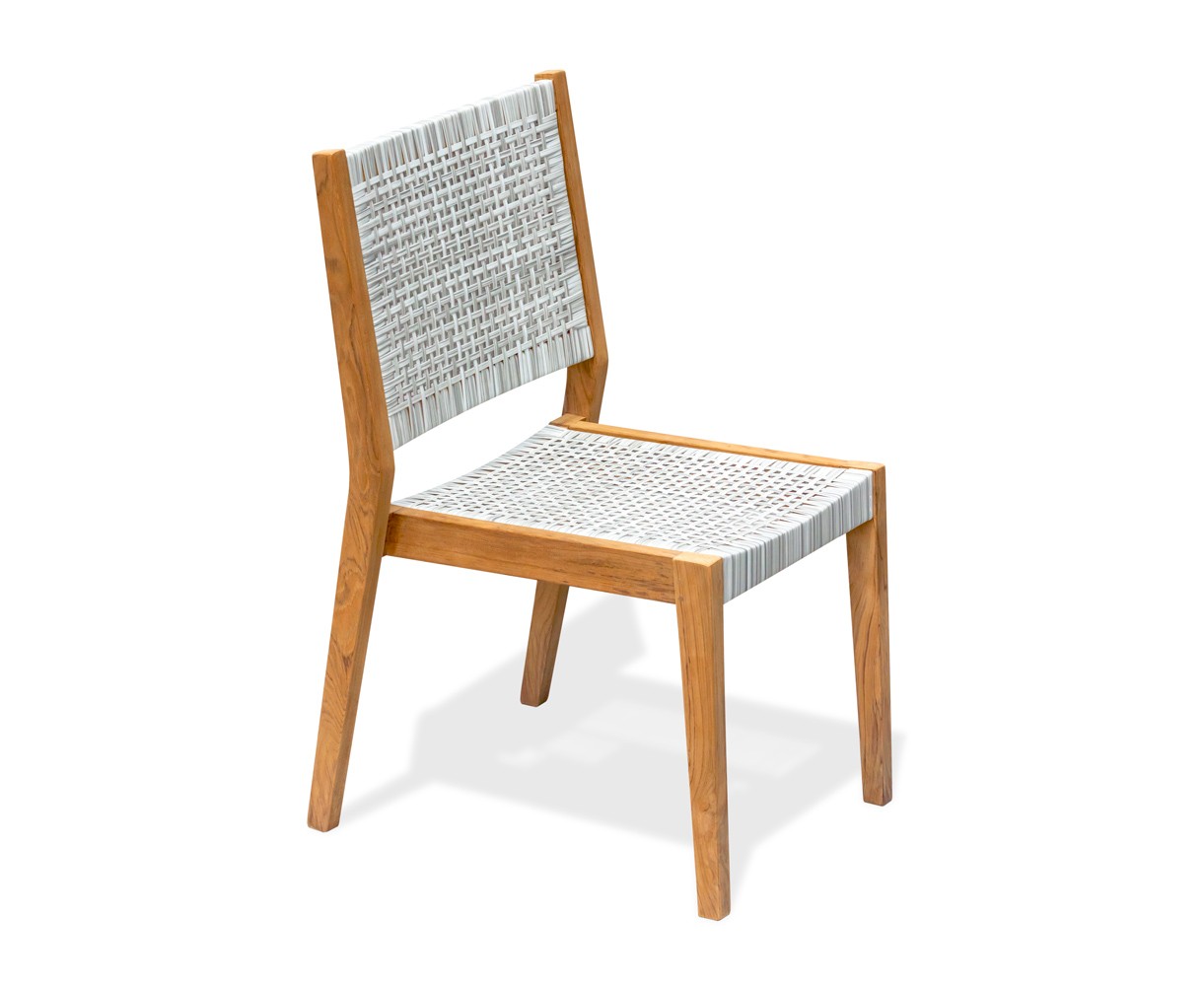 Canfield 1.3m Round Teak Set with 4 Sora Woven Stacking Chairs