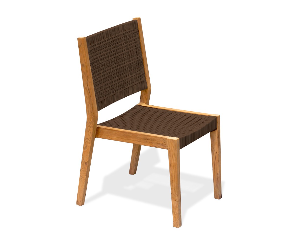 Canfield 1.3m Round Teak Set with 4 Sora Woven Stacking Chairs
