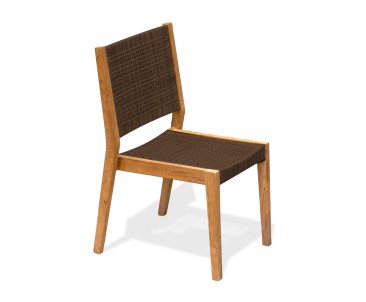 Canfield 1.3m Round Teak Set with 4 Sora Woven Stacking Chairs