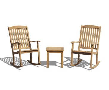 Square 0.5m Teak Table and 2 Outdoor Rocking Chairs Set