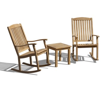 Square 0.5m Teak Table and 2 Outdoor Rocking Chairs Set