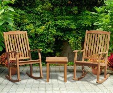 Square 0.5m Teak Table and 2 Outdoor Rocking Chairs Set