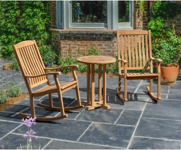 Canfield 0.6m Teak Garden Table and 2 Seater Rocking Chairs Garden Set