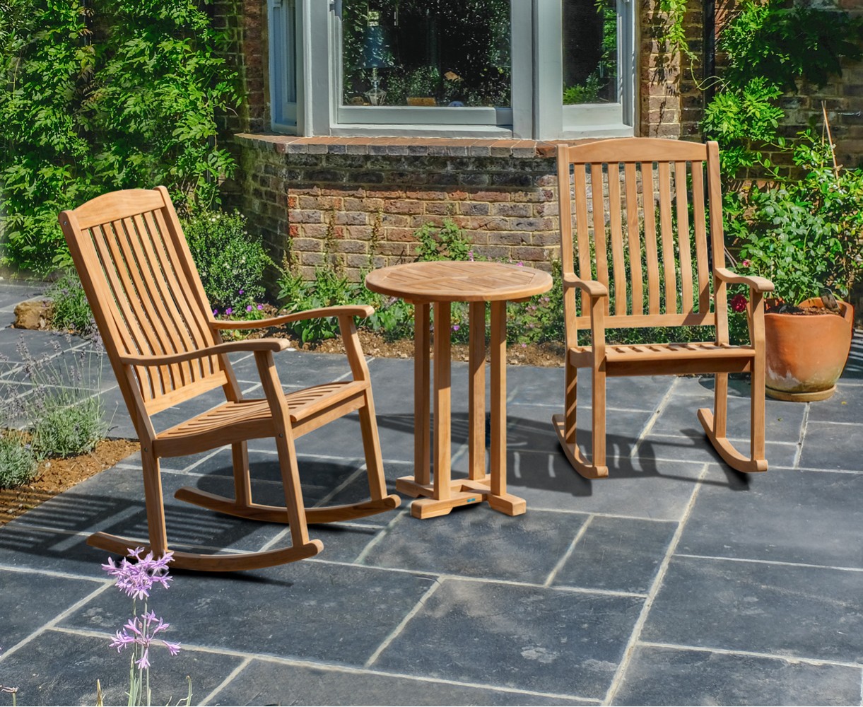 Canfield 0.6m Teak Garden Table and 2 Seater Rocking Chairs Garden Set