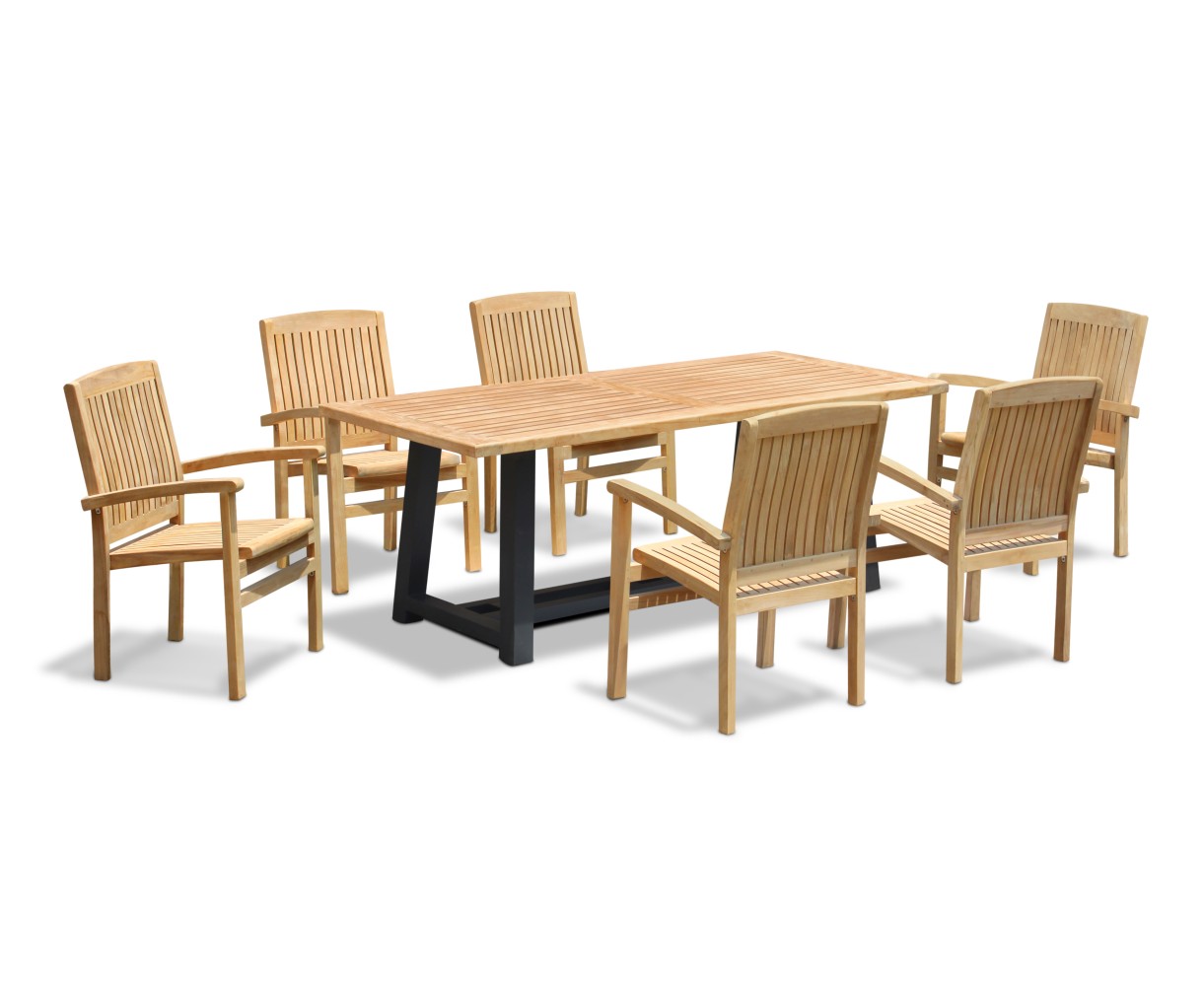 Bridgewater Rectangular 200cm Trestle Table and 6 Bali Chairs Set