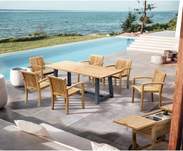 Bridgewater Teak 200cm Table and 6 Monaco Stacking Chairs Set