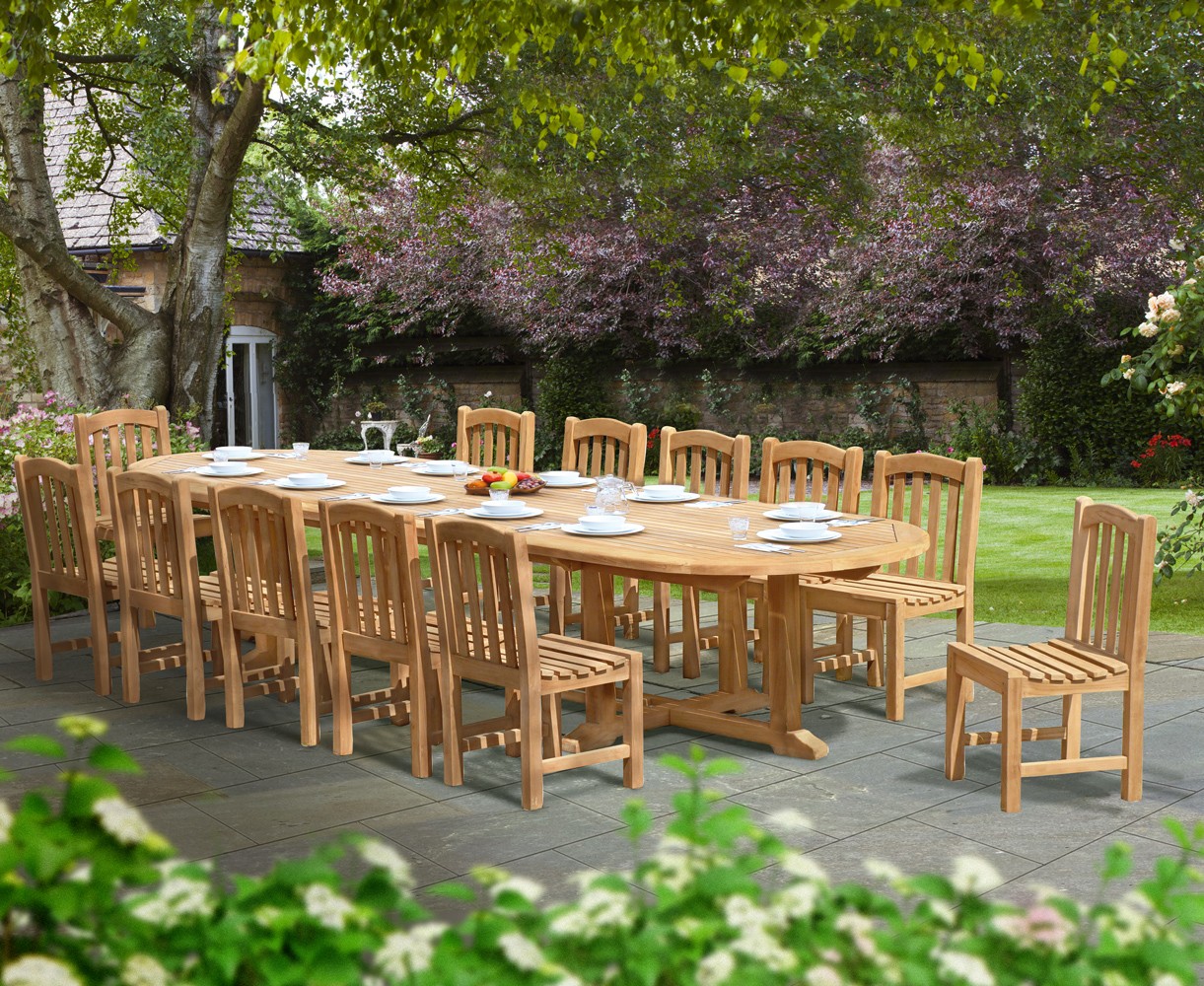Hilgrove 12 Seater Teak Oval Dining Set with Dining Chairs