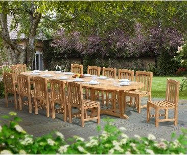 Hilgrove 12 Seater Teak Oval Dining Set with Dining Chairs