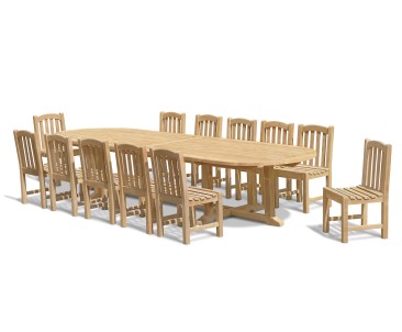 Hilgrove 12 Seater Teak Oval Dining Set with Dining Chairs
