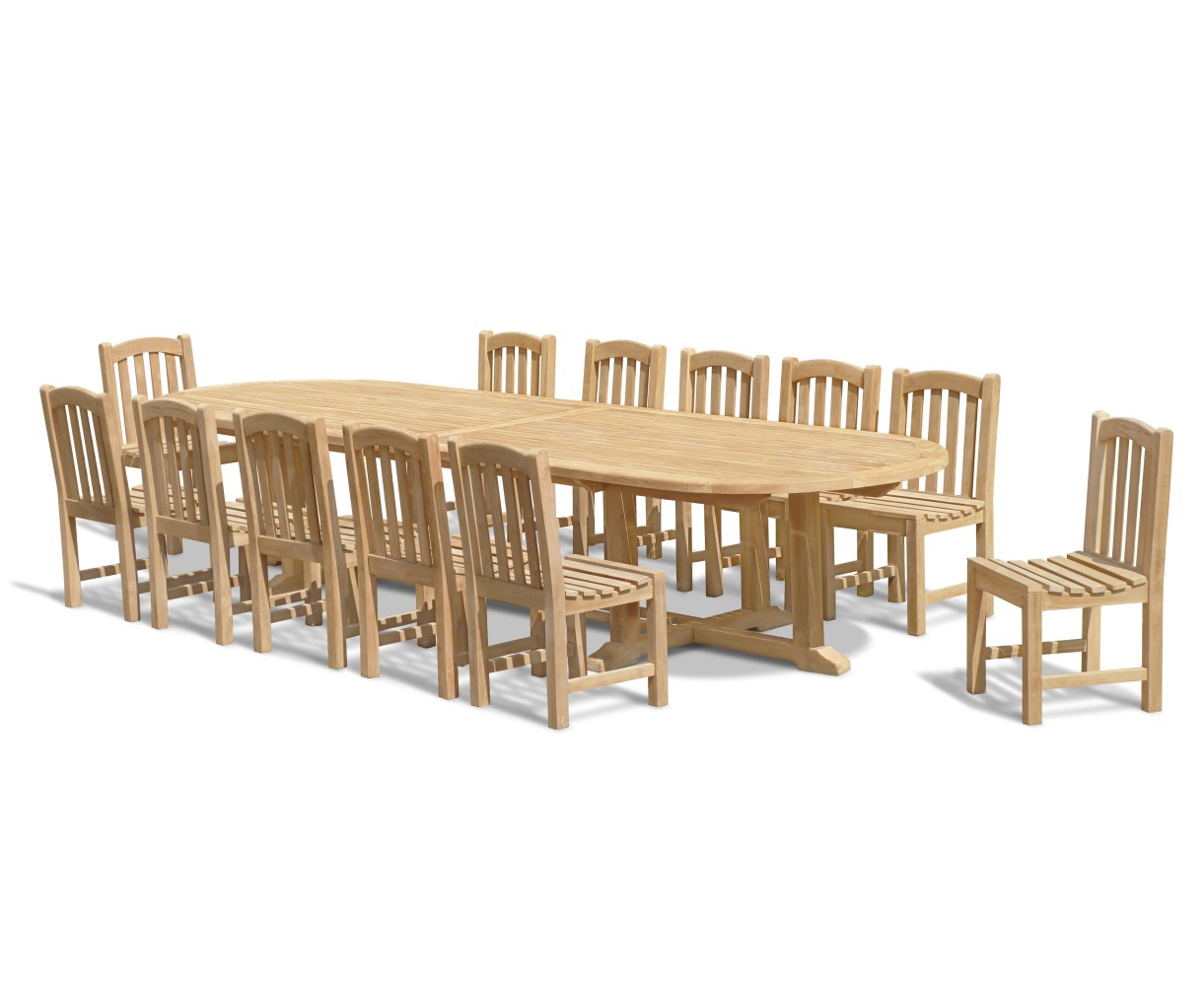 Hilgrove 12 Seater Teak Oval Dining Set with Dining Chairs