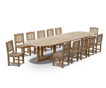 Hilgrove 12 Seater Teak Oval Dining Set with Dining Chairs