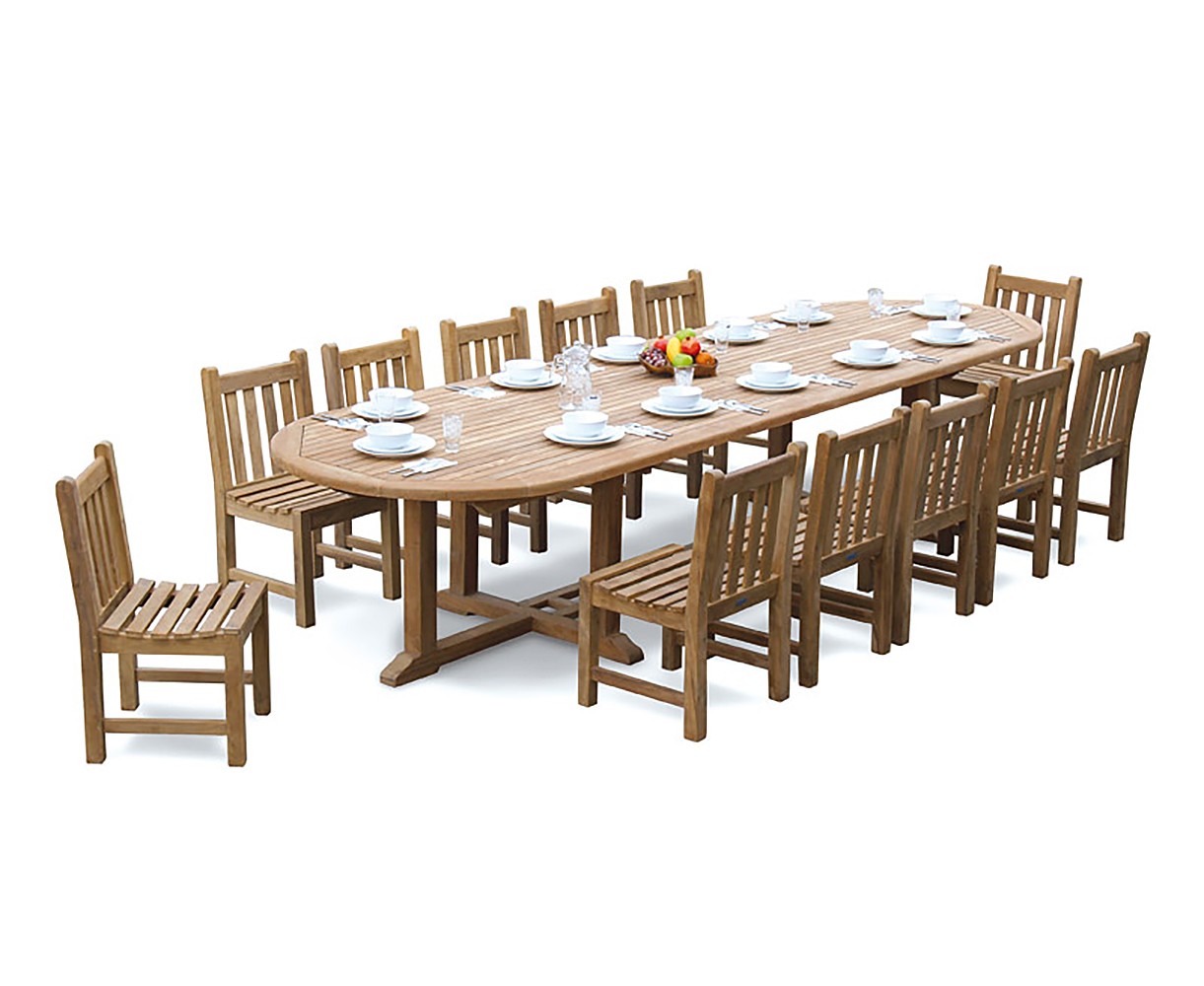 Hilgrove 12 Seater Teak Oval Dining Set with Dining Chairs