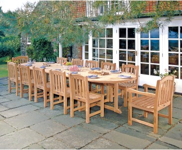 Hilgrove 12 Seater 4m Teak Oval Dining Set with Armchairs and Side Chairs