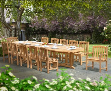 Hilgrove 12 Seater Teak Oval Dining Set with Armchairs and Side Chairs