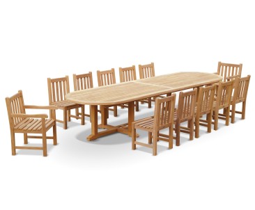 Hilgrove 12 Seater Teak Oval Dining Set with Armchairs and Side Chairs