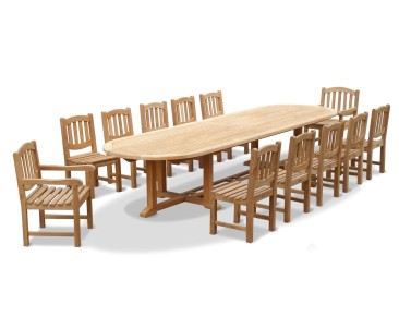 Hilgrove 12 Seater Teak Oval Dining Set with Armchairs and Side Chairs