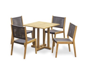Canfield 0.8m Square Teak Table and 4 Sora Woven Chairs Set