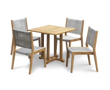 Canfield 0.8m Square Teak Table and 4 Sora Woven Chairs Set