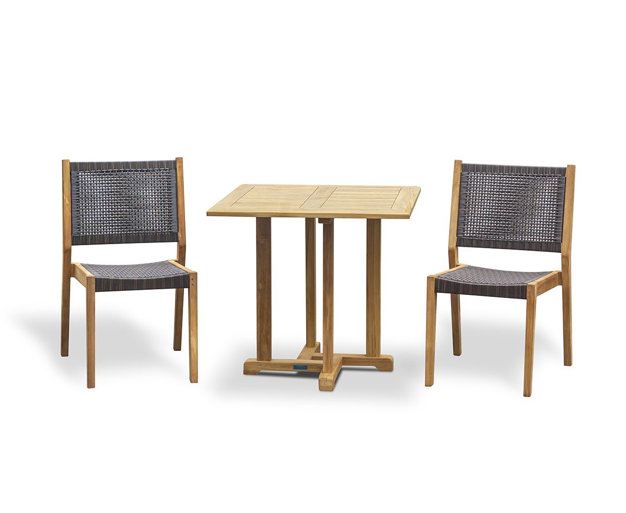 Canfield 0.8m Square Table and 2 Sora Woven Chairs Set