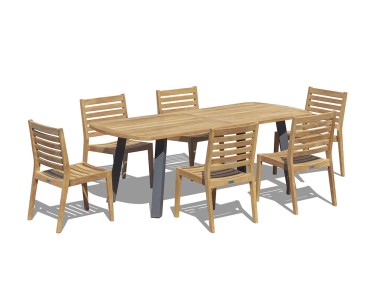 Disk 2.2m Oval Table and 6 Vero Teak Stacking Chairs Set