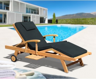 Luxury Reclining Teak Lounger with Arms & Cushion
