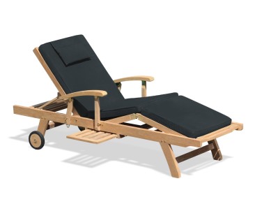 Luxury Reclining Teak Lounger with Arms & Cushion