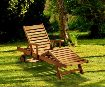 Luxury Reclining Teak Lounger with Arms & Cushion