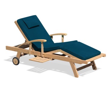 Luxury Reclining Teak Lounger with Arms & Cushion