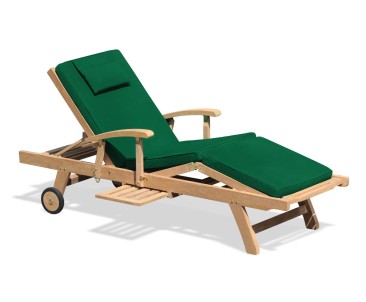 Luxury Reclining Teak Lounger with Arms & Cushion