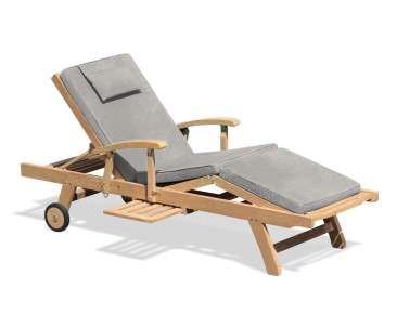 Luxury Reclining Teak Lounger with Arms & Cushion