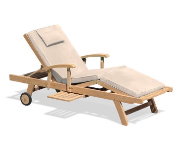 Luxury Reclining Teak Lounger with Arms & Cushion
