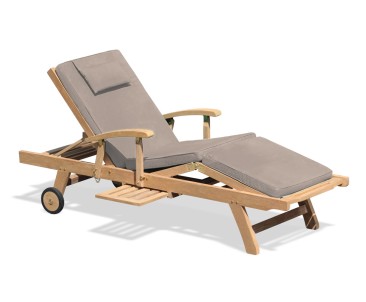 Luxury Reclining Teak Lounger with Arms & Cushion