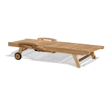 Luxury Reclining Teak Lounger with Arms & Cushion