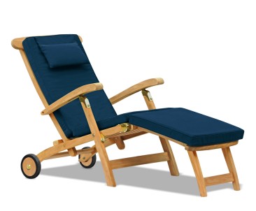 Halo Teak Steamer Chair with Cushion, Wheels & Brass Fittings