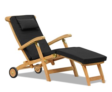 Halo Teak Steamer Chair with Cushion, Wheels & Brass Fittings