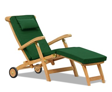 Halo Teak Steamer Chair with Cushion, Wheels & Brass Fittings