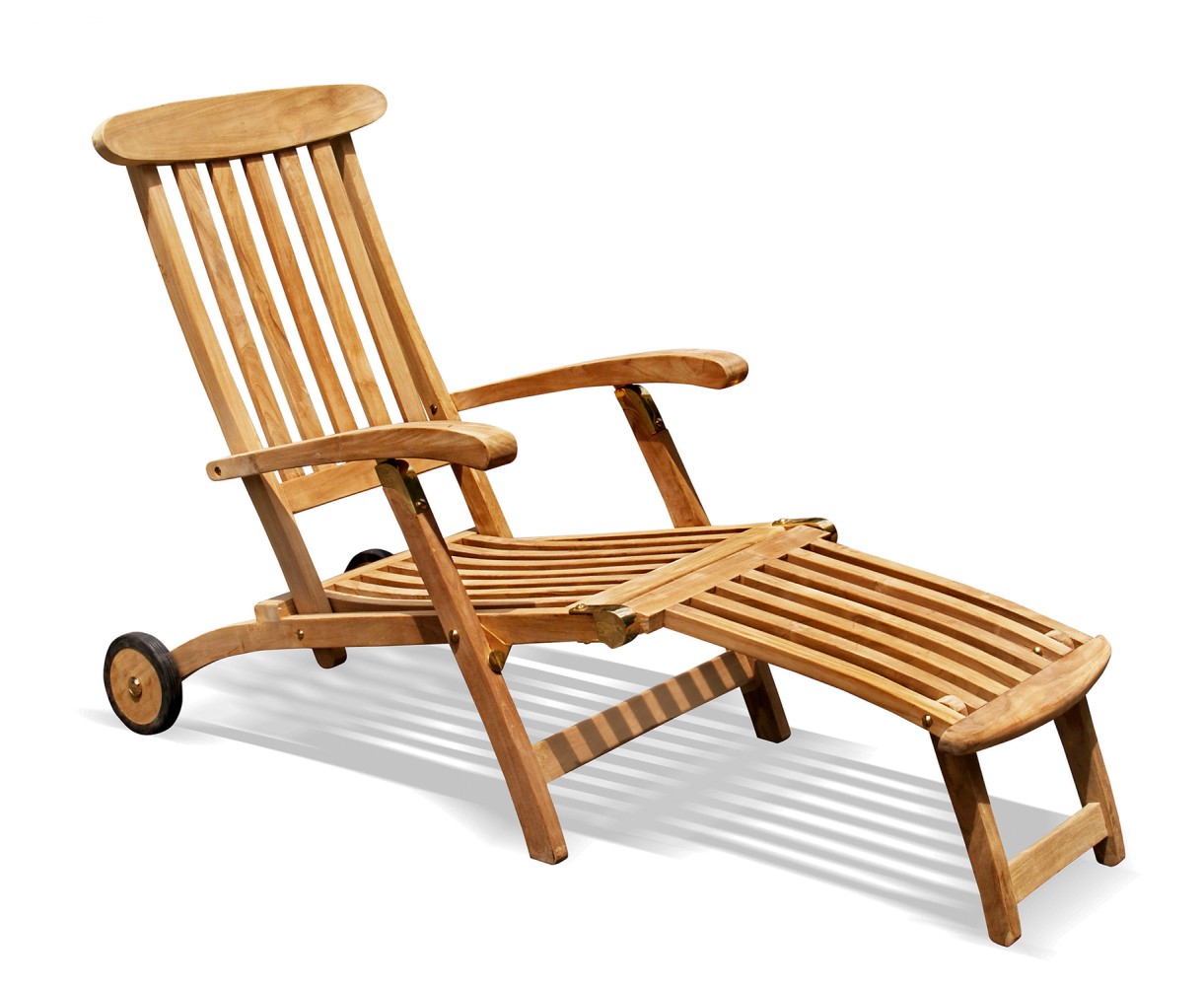 Halo Teak Steamer Chair with Cushion, Wheels & Brass Fittings