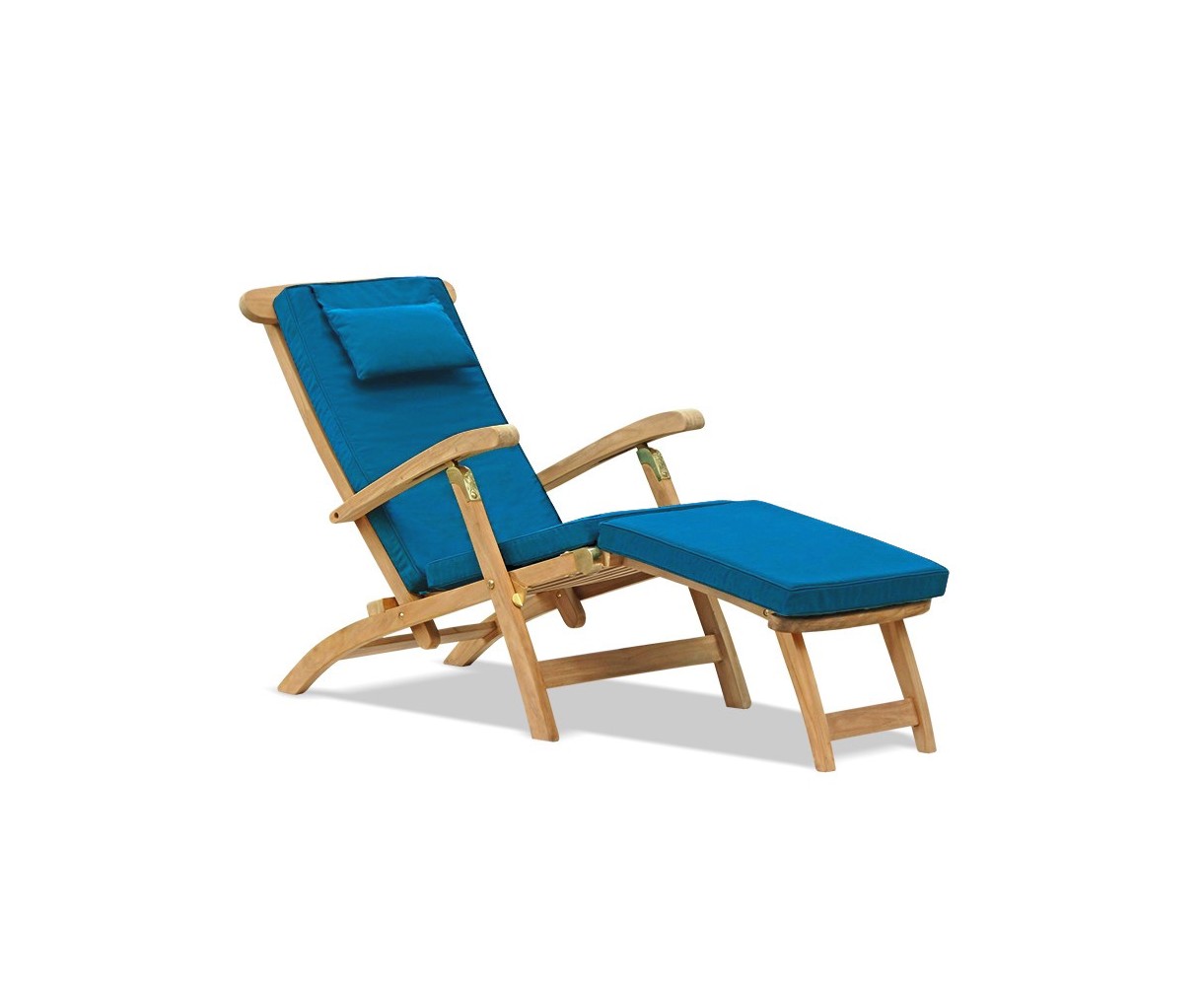 Halo Teak Steamer Chair with Cushion, Wheels & Brass Fittings