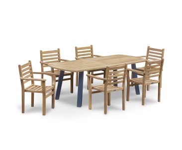 Disk 220cm Dining Table with Steel Legs and 6 Yale Armchairs Set