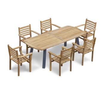 Disk 220cm Dining Table with Steel Legs and 6 Yale Armchairs Set