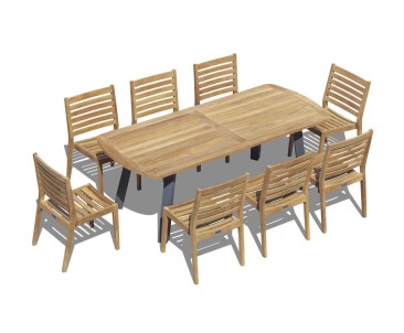 Disk Teak and Steel 220cm Outdoor Table and 8 Vero Chairs Set
